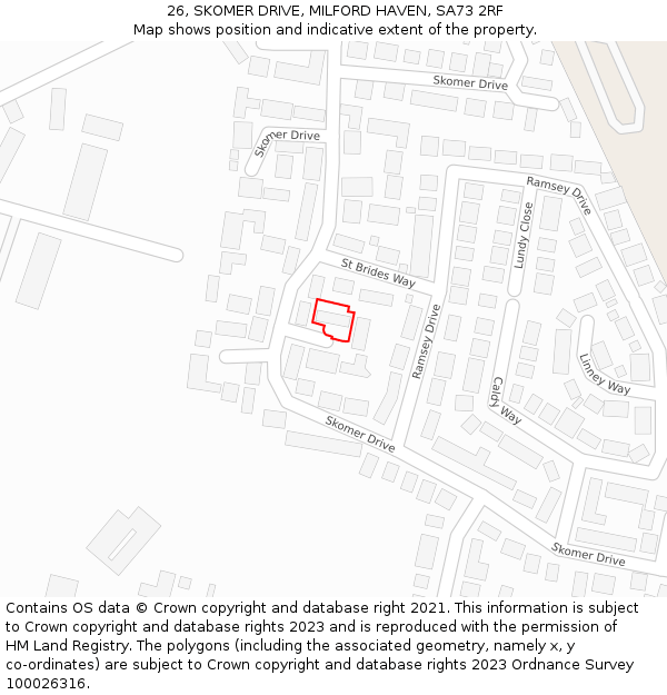 26, SKOMER DRIVE, MILFORD HAVEN, SA73 2RF: Location map and indicative extent of plot