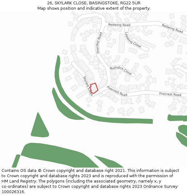 26, SKYLARK CLOSE, BASINGSTOKE, RG22 5UR: Location map and indicative extent of plot