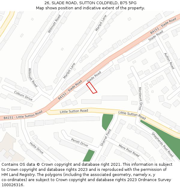 26, SLADE ROAD, SUTTON COLDFIELD, B75 5PG: Location map and indicative extent of plot