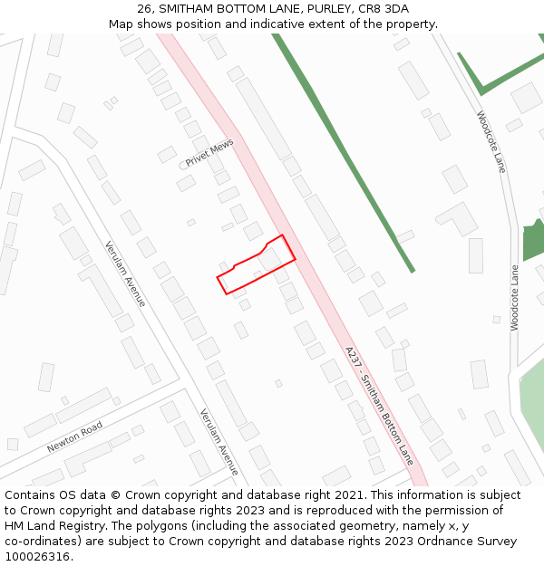 26, SMITHAM BOTTOM LANE, PURLEY, CR8 3DA: Location map and indicative extent of plot