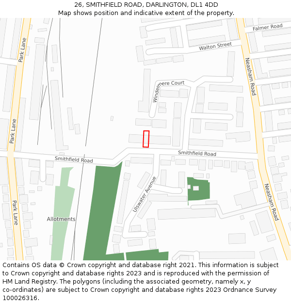 26, SMITHFIELD ROAD, DARLINGTON, DL1 4DD: Location map and indicative extent of plot