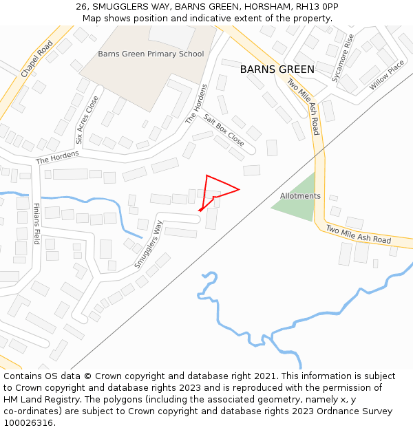 26, SMUGGLERS WAY, BARNS GREEN, HORSHAM, RH13 0PP: Location map and indicative extent of plot