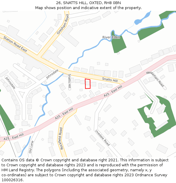 26, SNATTS HILL, OXTED, RH8 0BN: Location map and indicative extent of plot