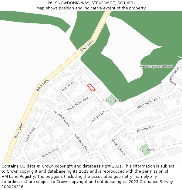 26, SNOWDONIA WAY, STEVENAGE, SG1 6GU: Location map and indicative extent of plot