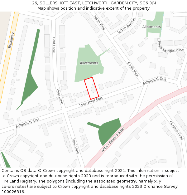 26, SOLLERSHOTT EAST, LETCHWORTH GARDEN CITY, SG6 3JN: Location map and indicative extent of plot