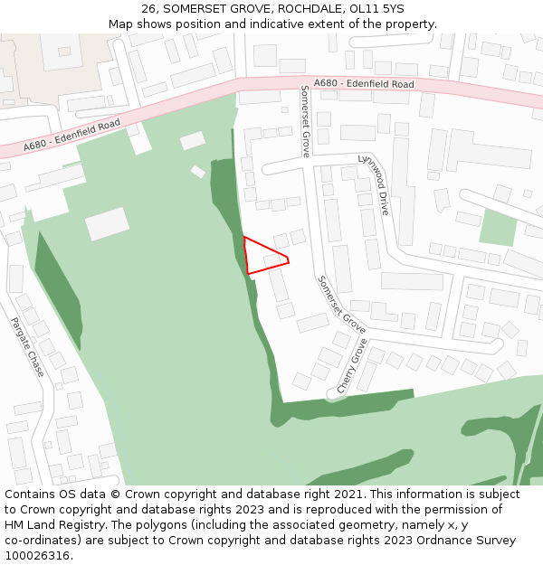 26, SOMERSET GROVE, ROCHDALE, OL11 5YS: Location map and indicative extent of plot