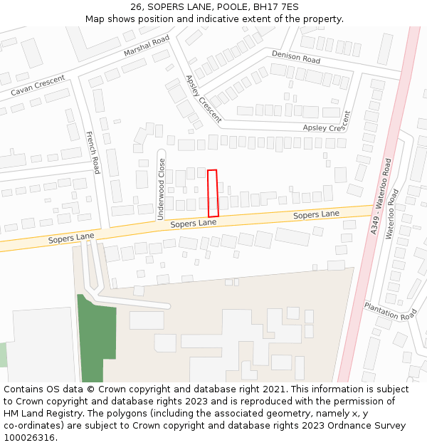 26, SOPERS LANE, POOLE, BH17 7ES: Location map and indicative extent of plot