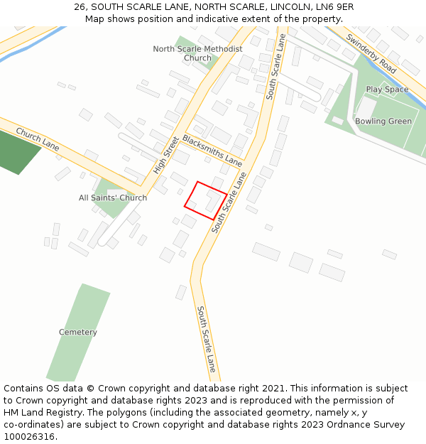 26, SOUTH SCARLE LANE, NORTH SCARLE, LINCOLN, LN6 9ER: Location map and indicative extent of plot