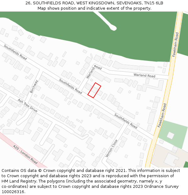 26, SOUTHFIELDS ROAD, WEST KINGSDOWN, SEVENOAKS, TN15 6LB: Location map and indicative extent of plot