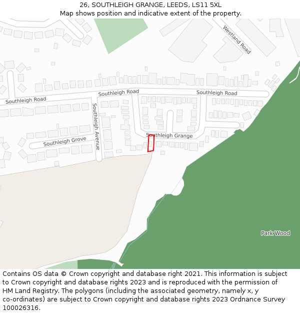 26, SOUTHLEIGH GRANGE, LEEDS, LS11 5XL: Location map and indicative extent of plot