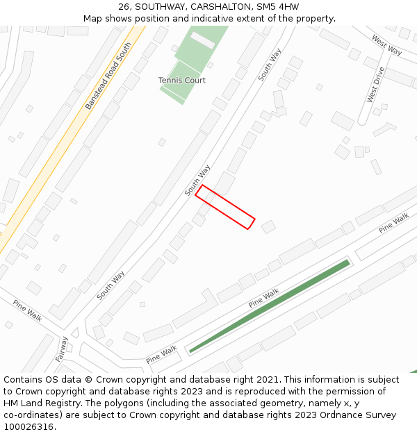 26, SOUTHWAY, CARSHALTON, SM5 4HW: Location map and indicative extent of plot