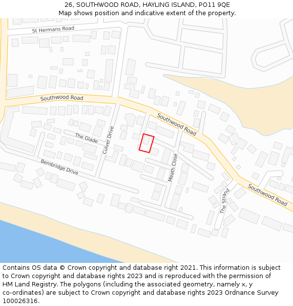 26, SOUTHWOOD ROAD, HAYLING ISLAND, PO11 9QE: Location map and indicative extent of plot