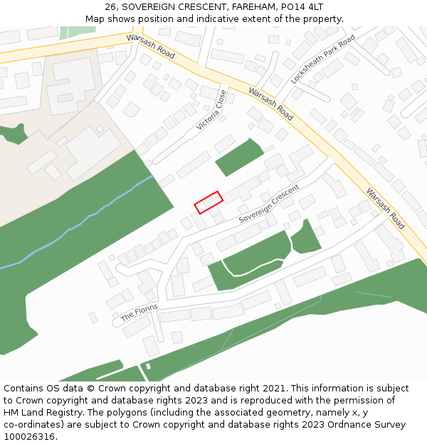 26, SOVEREIGN CRESCENT, FAREHAM, PO14 4LT: Location map and indicative extent of plot