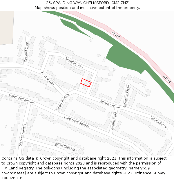 26, SPALDING WAY, CHELMSFORD, CM2 7NZ: Location map and indicative extent of plot