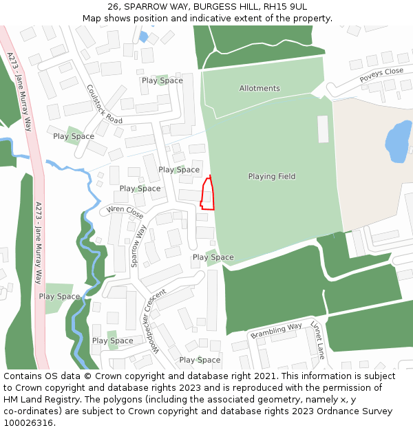 26, SPARROW WAY, BURGESS HILL, RH15 9UL: Location map and indicative extent of plot