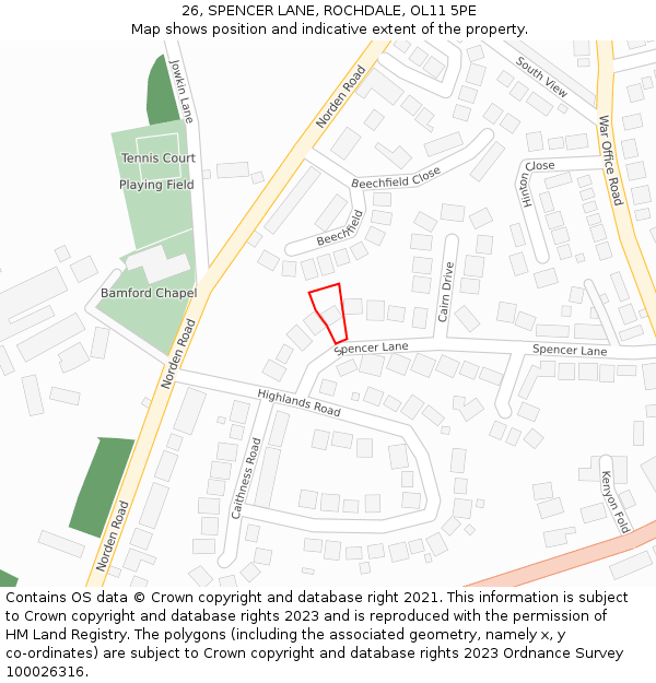 26, SPENCER LANE, ROCHDALE, OL11 5PE: Location map and indicative extent of plot