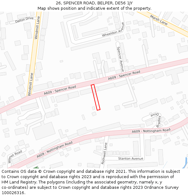 26, SPENCER ROAD, BELPER, DE56 1JY: Location map and indicative extent of plot