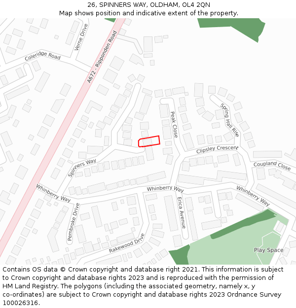 26, SPINNERS WAY, OLDHAM, OL4 2QN: Location map and indicative extent of plot