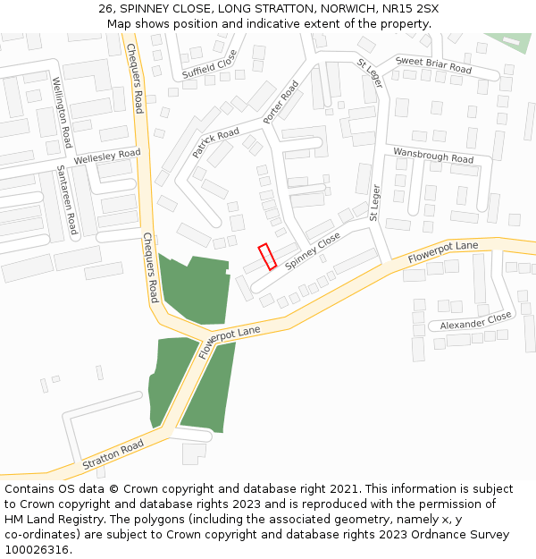 26, SPINNEY CLOSE, LONG STRATTON, NORWICH, NR15 2SX: Location map and indicative extent of plot