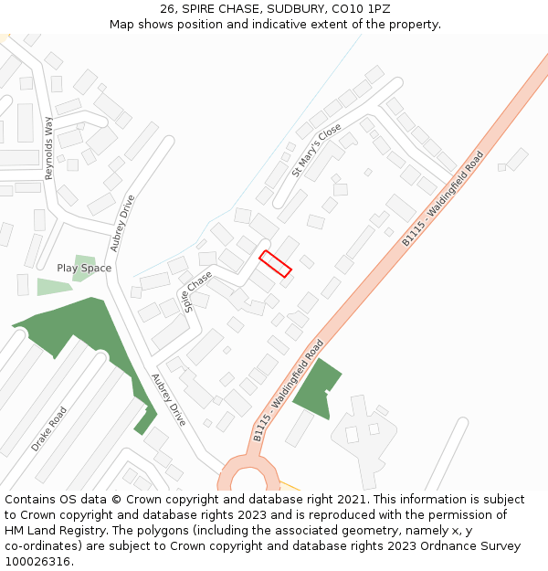 26, SPIRE CHASE, SUDBURY, CO10 1PZ: Location map and indicative extent of plot