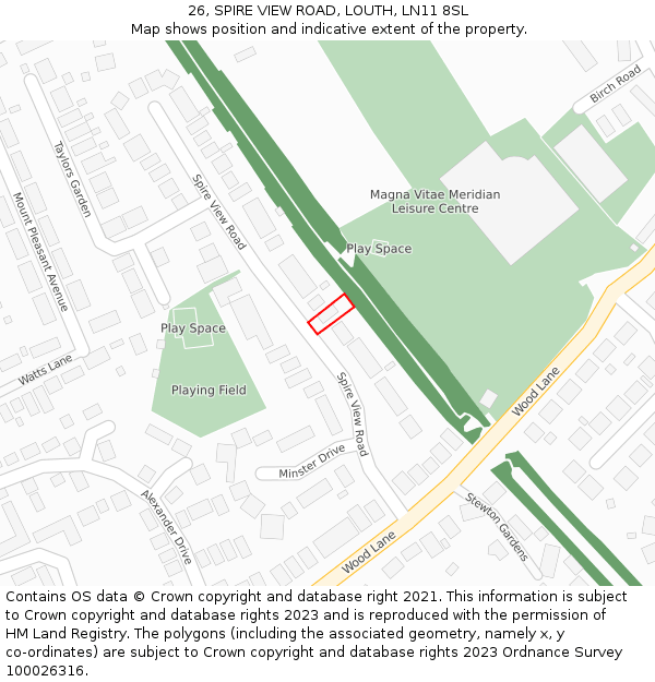 26, SPIRE VIEW ROAD, LOUTH, LN11 8SL: Location map and indicative extent of plot