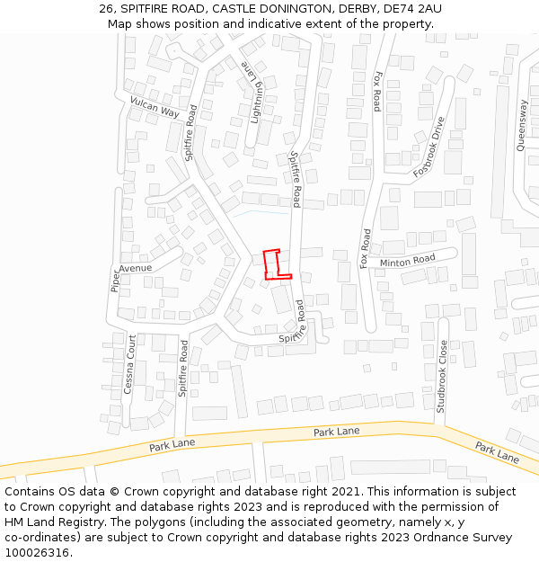 26, SPITFIRE ROAD, CASTLE DONINGTON, DERBY, DE74 2AU: Location map and indicative extent of plot