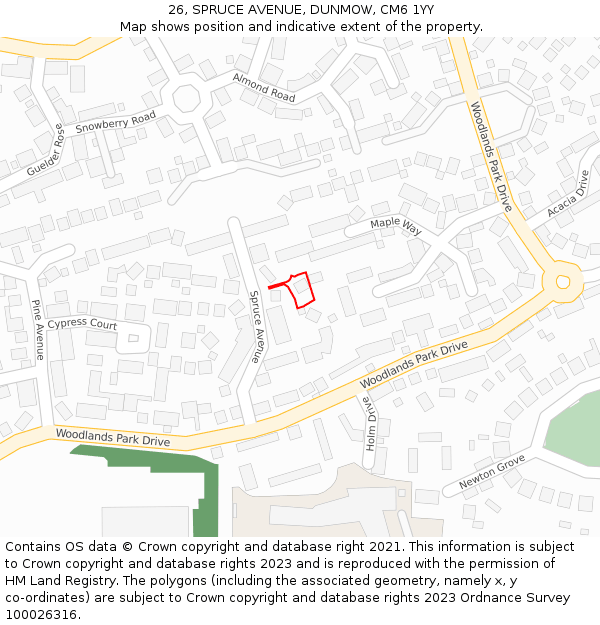 26, SPRUCE AVENUE, DUNMOW, CM6 1YY: Location map and indicative extent of plot