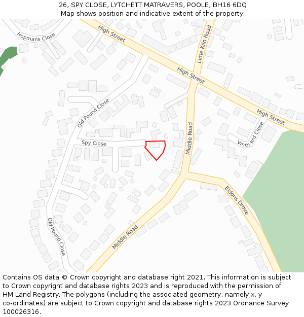 26, SPY CLOSE, LYTCHETT MATRAVERS, POOLE, BH16 6DQ: Location map and indicative extent of plot