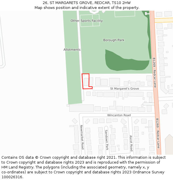 26, ST MARGARETS GROVE, REDCAR, TS10 2HW: Location map and indicative extent of plot