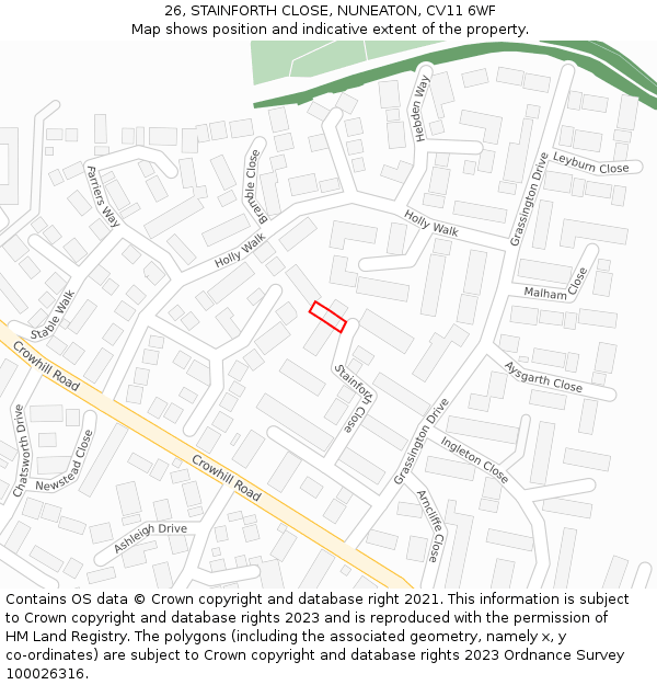 26, STAINFORTH CLOSE, NUNEATON, CV11 6WF: Location map and indicative extent of plot