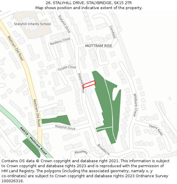 26, STALYHILL DRIVE, STALYBRIDGE, SK15 2TR: Location map and indicative extent of plot