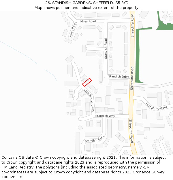 26, STANDISH GARDENS, SHEFFIELD, S5 8YD: Location map and indicative extent of plot