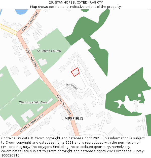 26, STANHOPES, OXTED, RH8 0TY: Location map and indicative extent of plot