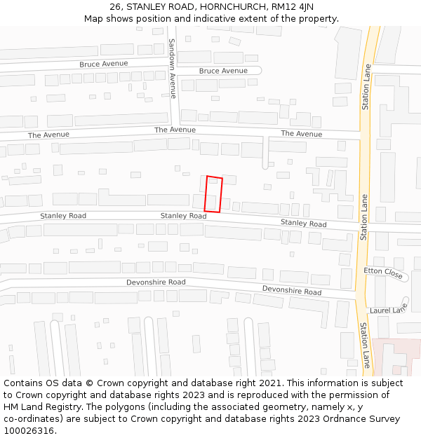 26, STANLEY ROAD, HORNCHURCH, RM12 4JN: Location map and indicative extent of plot