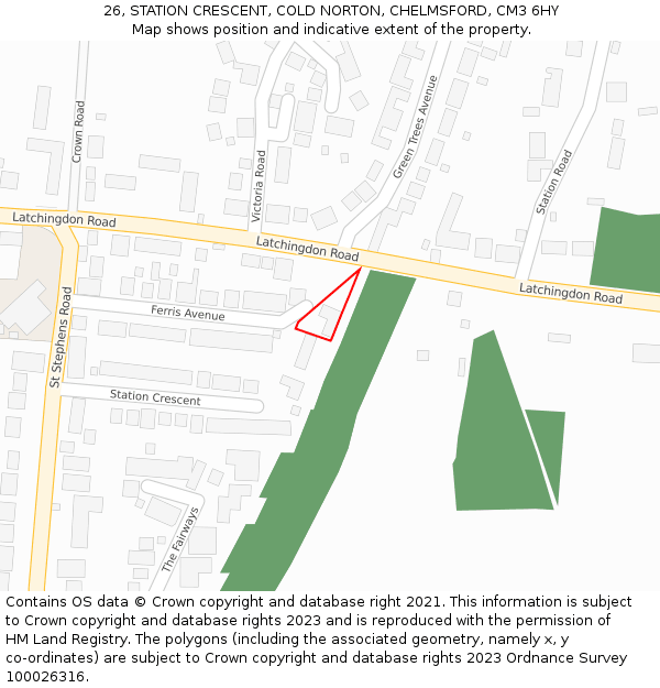 26, STATION CRESCENT, COLD NORTON, CHELMSFORD, CM3 6HY: Location map and indicative extent of plot