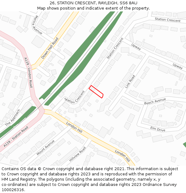 26, STATION CRESCENT, RAYLEIGH, SS6 8AU: Location map and indicative extent of plot