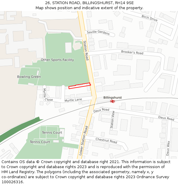 26, STATION ROAD, BILLINGSHURST, RH14 9SE: Location map and indicative extent of plot