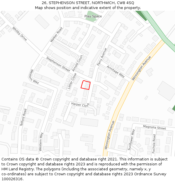 26, STEPHENSON STREET, NORTHWICH, CW8 4SQ: Location map and indicative extent of plot