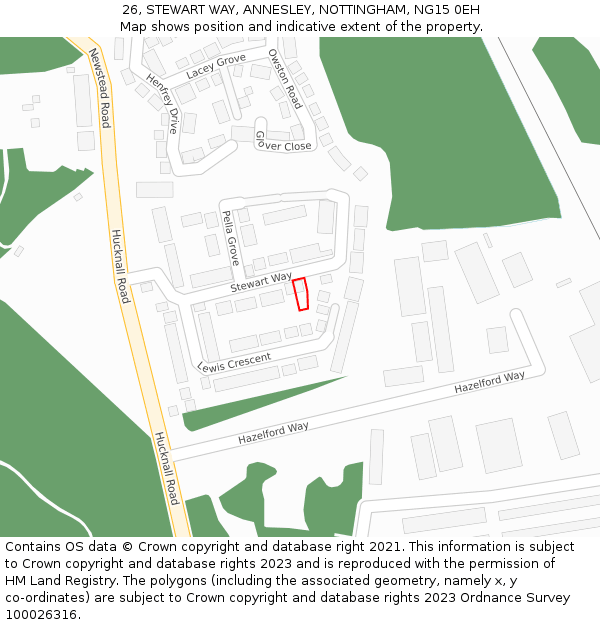 26, STEWART WAY, ANNESLEY, NOTTINGHAM, NG15 0EH: Location map and indicative extent of plot
