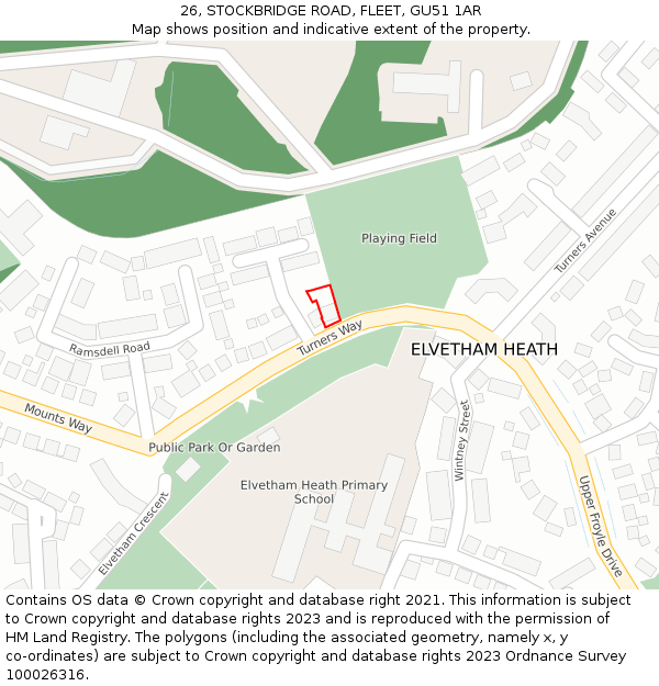 26, STOCKBRIDGE ROAD, FLEET, GU51 1AR: Location map and indicative extent of plot