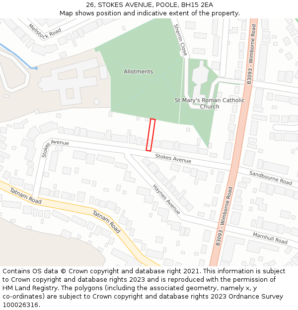 26, STOKES AVENUE, POOLE, BH15 2EA: Location map and indicative extent of plot