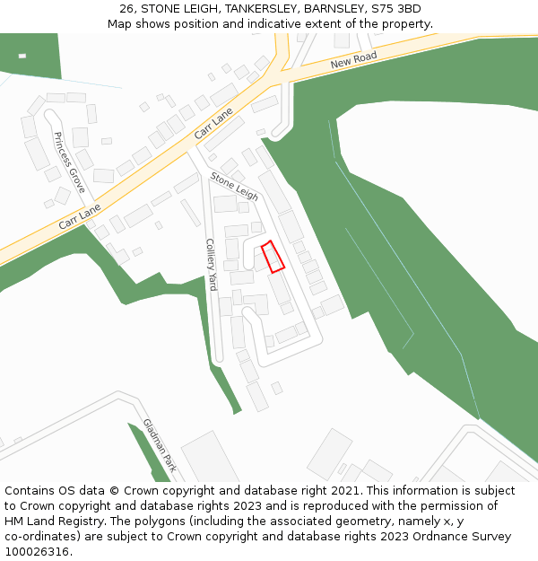 26, STONE LEIGH, TANKERSLEY, BARNSLEY, S75 3BD: Location map and indicative extent of plot