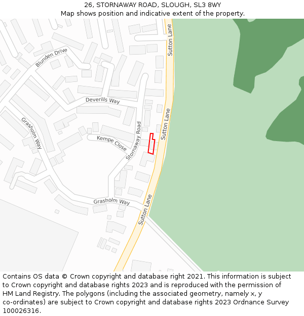26, STORNAWAY ROAD, SLOUGH, SL3 8WY: Location map and indicative extent of plot