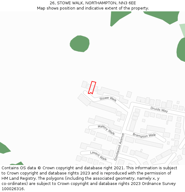 26, STOWE WALK, NORTHAMPTON, NN3 6EE: Location map and indicative extent of plot