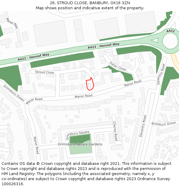 26, STROUD CLOSE, BANBURY, OX16 3ZN: Location map and indicative extent of plot