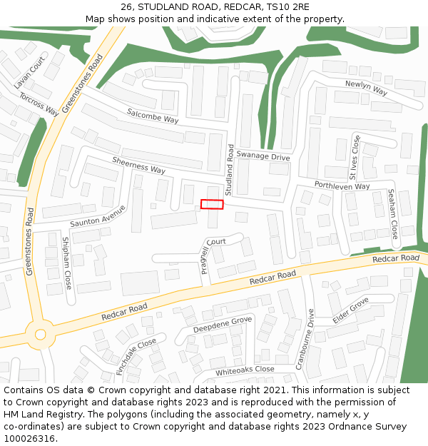 26, STUDLAND ROAD, REDCAR, TS10 2RE: Location map and indicative extent of plot