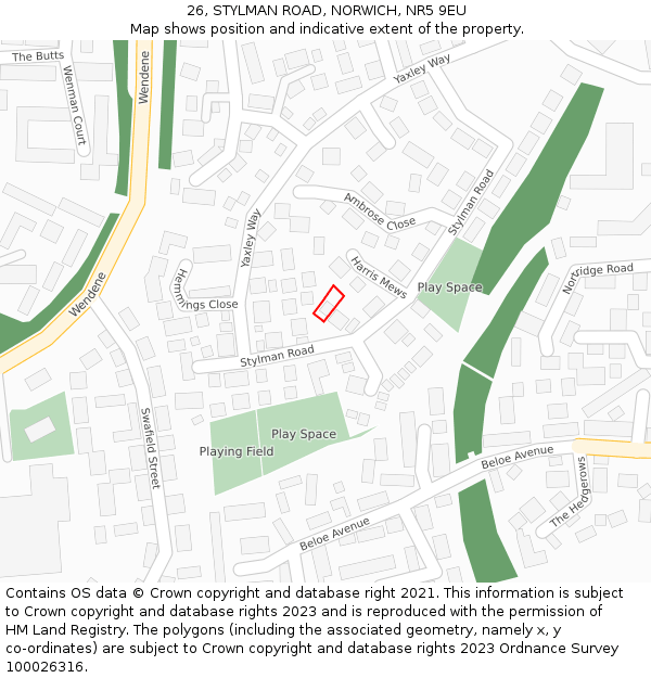 26, STYLMAN ROAD, NORWICH, NR5 9EU: Location map and indicative extent of plot