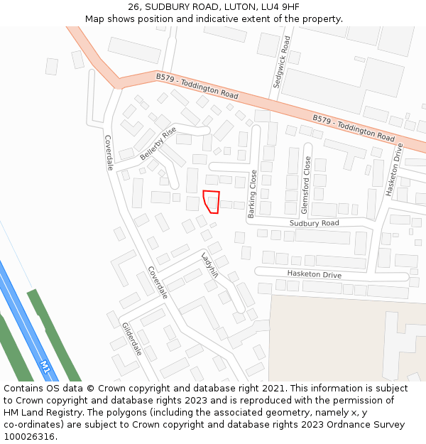 26, SUDBURY ROAD, LUTON, LU4 9HF: Location map and indicative extent of plot