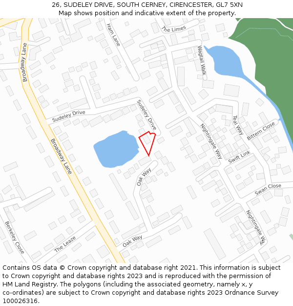 26, SUDELEY DRIVE, SOUTH CERNEY, CIRENCESTER, GL7 5XN: Location map and indicative extent of plot