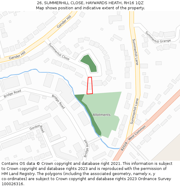 26, SUMMERHILL CLOSE, HAYWARDS HEATH, RH16 1QZ: Location map and indicative extent of plot